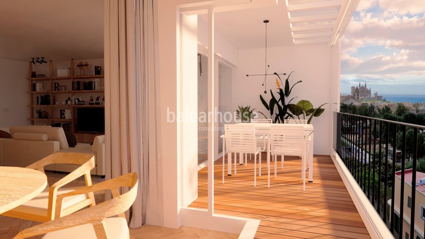 Espectacular reforma que llena de luz este piso en Palma con terraza y grandes vistas al mar.