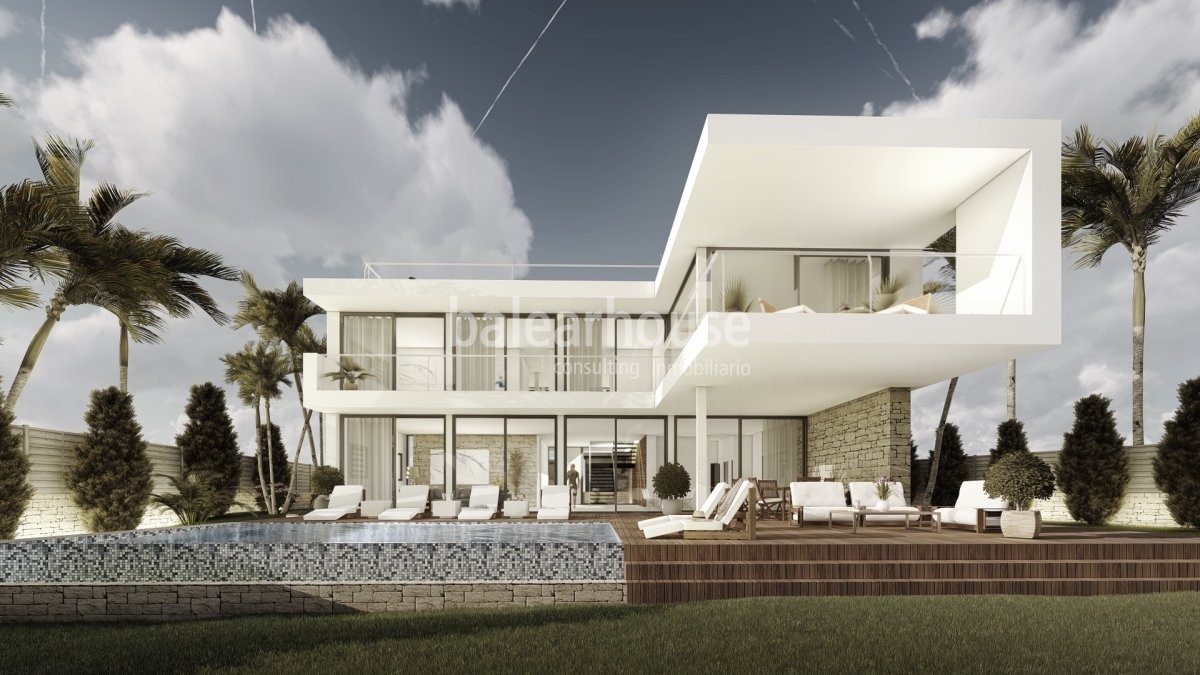 New project of a magnificent house transparent to the landscape and sea views in Sol de Mallorca.