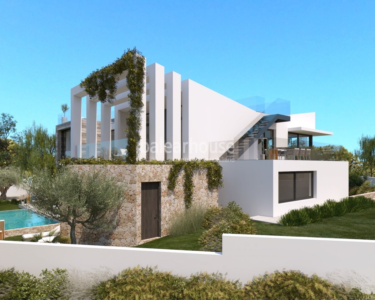 Neubauprojekt, das ein zeitgemäßes Haus mit Meerblick in Cala Falcó bietet