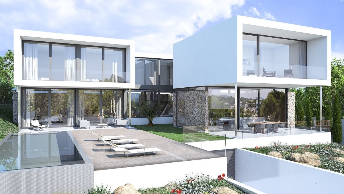 Nuevo y vanguardista proyecto de vivienda con piscina, jardín y vistas al mar en Sol de Mallorca