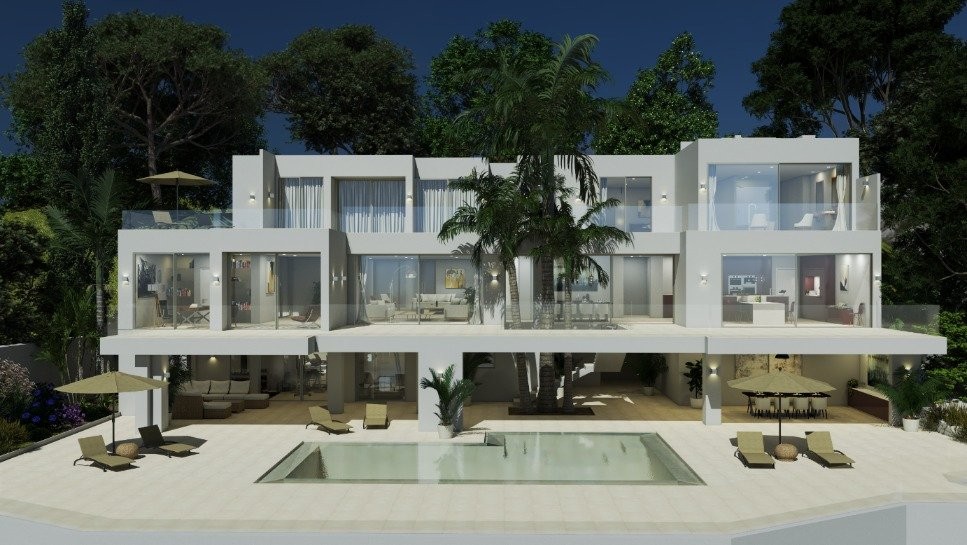 Diseño de vanguardia en primera línea y acceso directo al mar en esta villa ubicada en Cala Vinyas