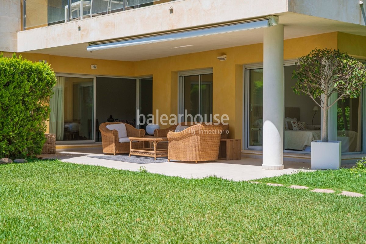 Bright and spacious ground floor apartment with private garden in the stunning Sol de Mallorca area.