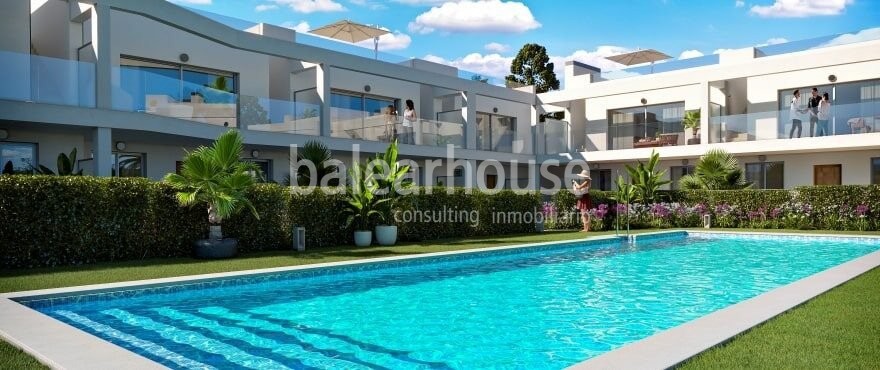 Excelente proyecto de nuevos adosados con vistas al mar, terrazas y jardines en Cala Estancia.