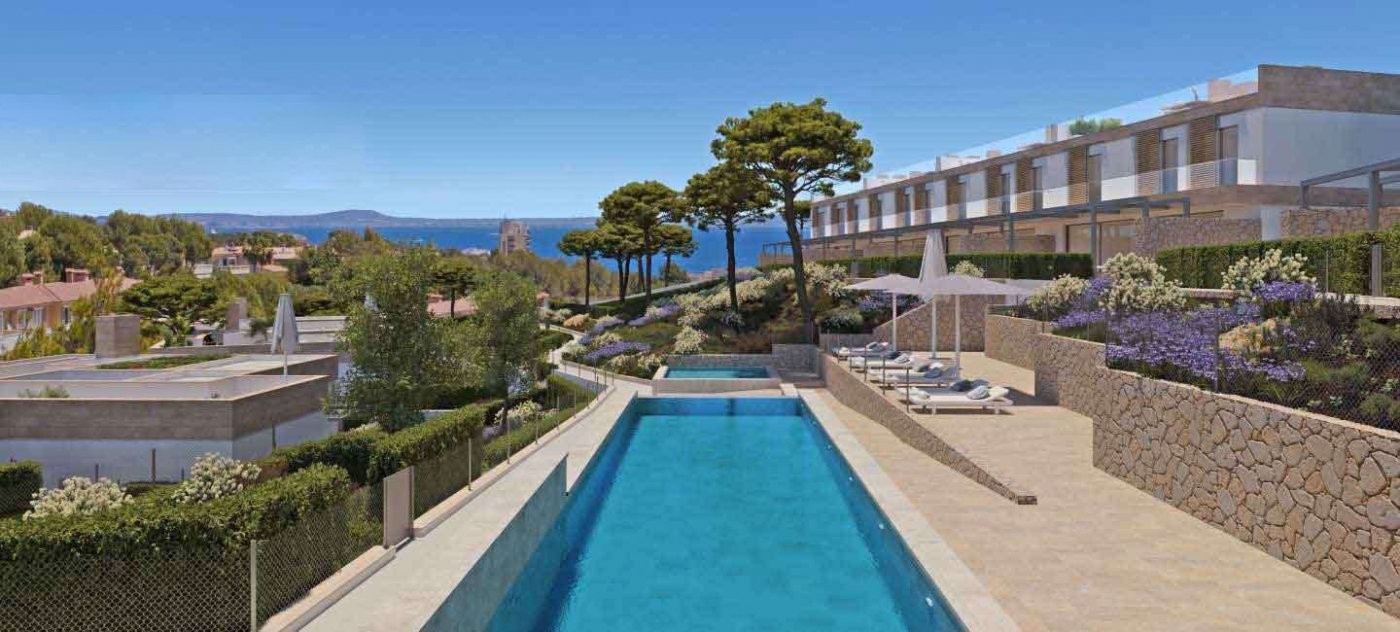 Modernas viviendas de obra nueva con vistas al mar, solárium, piscinas y jardines en Cala Vinyes