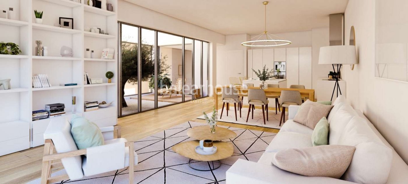 Modernas viviendas de obra nueva con vistas al mar, solárium, piscinas y jardines en Cala Vinyes