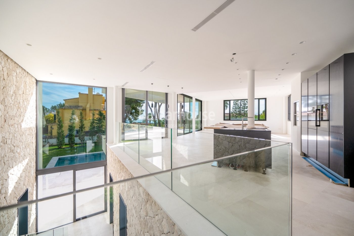 Design and light-filled spaces in this newly built villa with sea views in Cas Catalá.