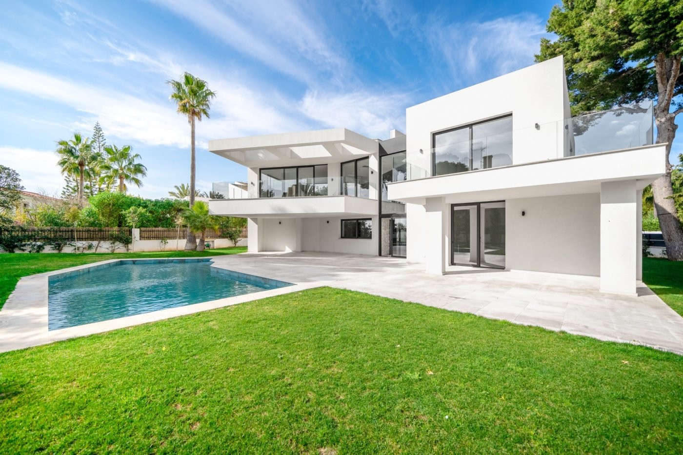 Design and light-filled spaces in this newly built villa with sea views in Cas Catalá.