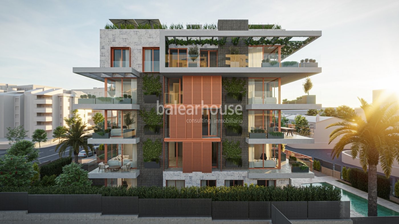 Exklusive Neubau-Erdgeschosswohnungen in Palma mit außergewöhnlicher Architektur und Design.