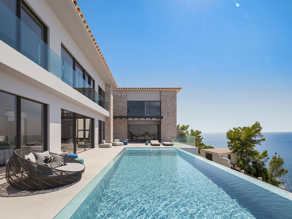 Neu gebaute Villa mit spektakulärem Meerblick in Cala Llamp.