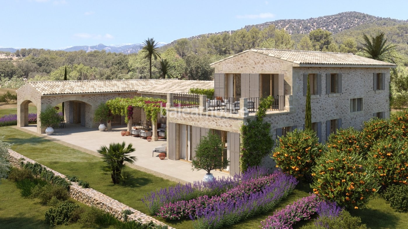 Gran finca rústica de obra nueva en un extenso terreno con magníficas vistas a las verdes montañas