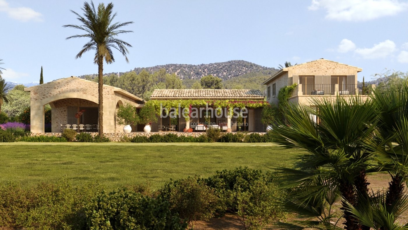 Gran finca rústica de obra nueva en un extenso terreno con magníficas vistas a las verdes montañas