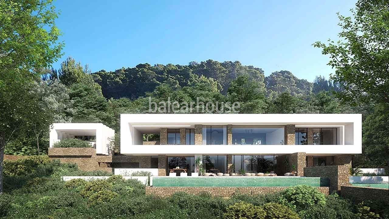 Exklusives Projekt mit großen Villen auf Ibiza in einer Anlage mit Blick auf den Golfplatz.