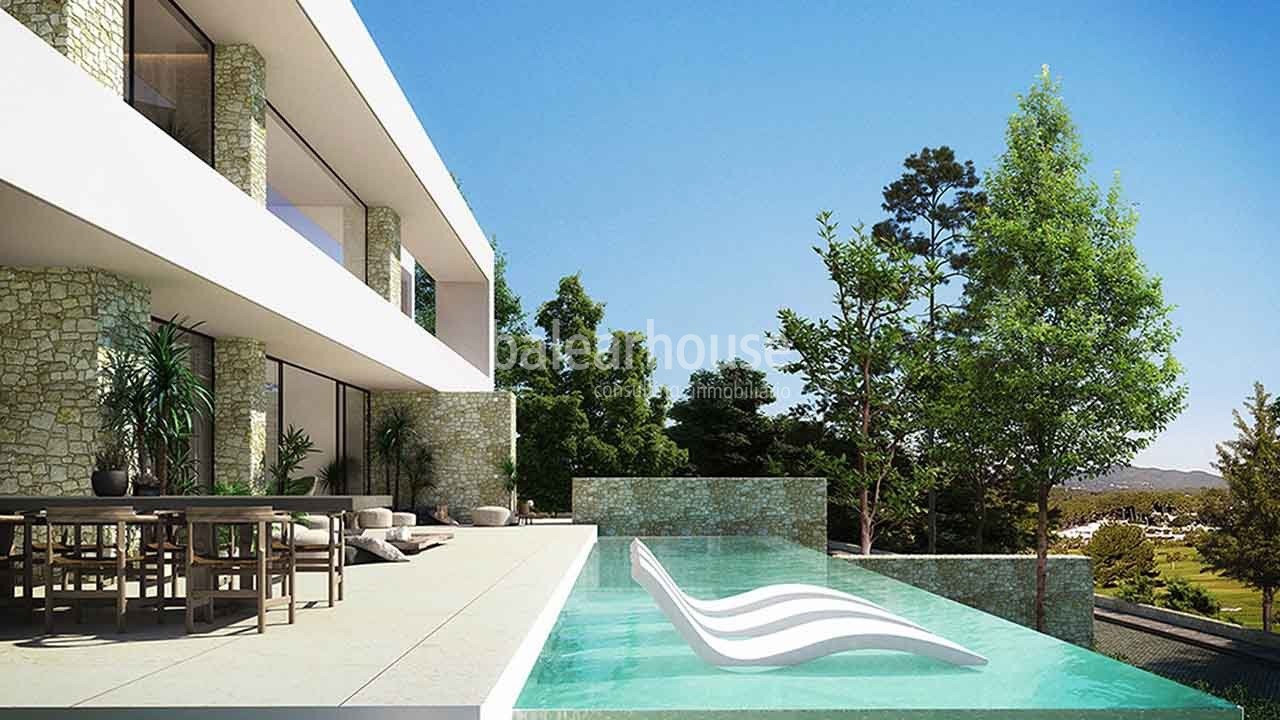 Exklusives Projekt mit großen Villen auf Ibiza in einer Anlage mit Blick auf den Golfplatz.