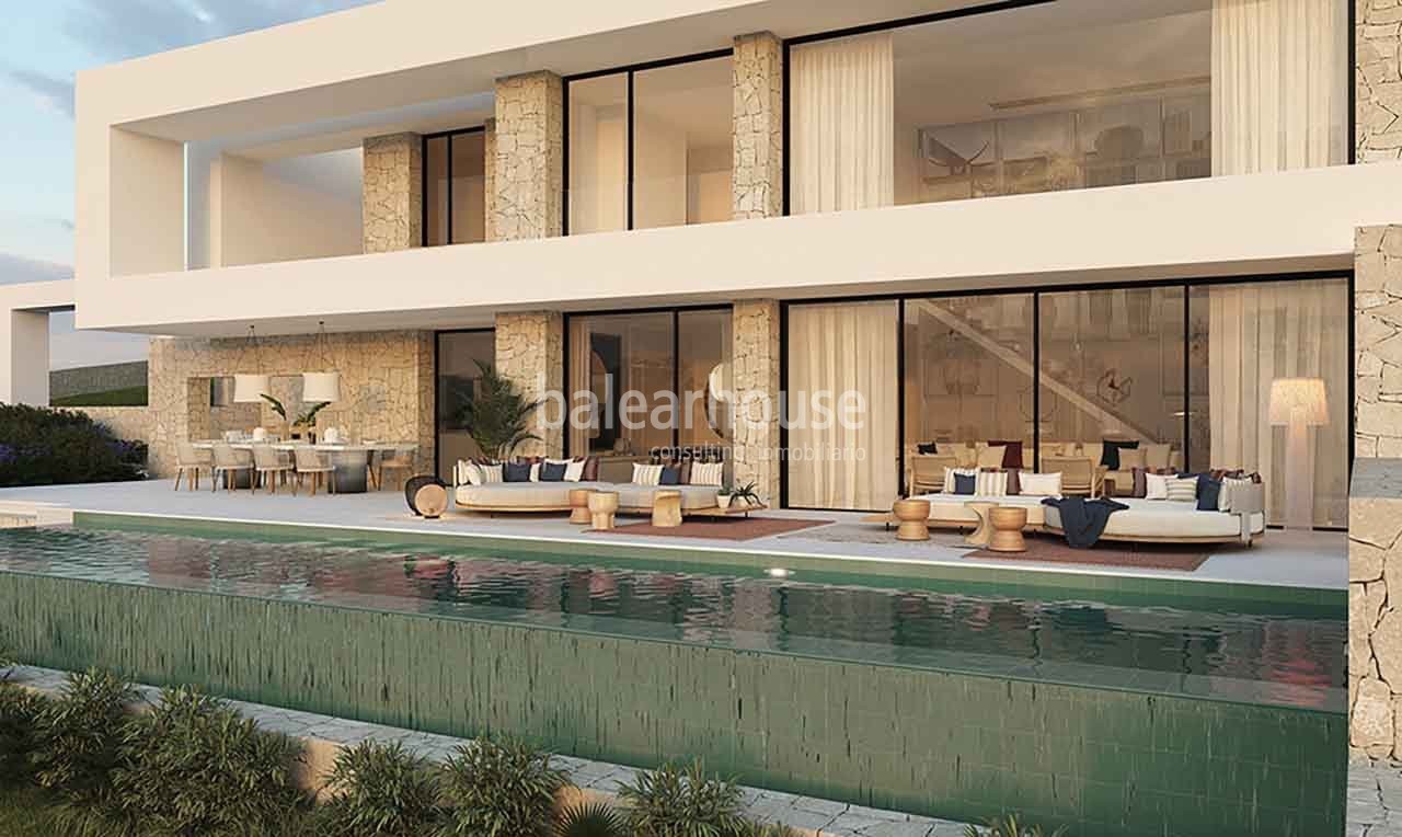 Exklusives Projekt mit großen Villen auf Ibiza in einer Anlage mit Blick auf den Golfplatz.