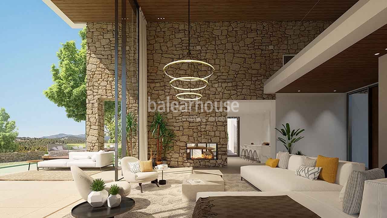 Exklusives Projekt mit großen Villen auf Ibiza in einer Anlage mit Blick auf den Golfplatz.