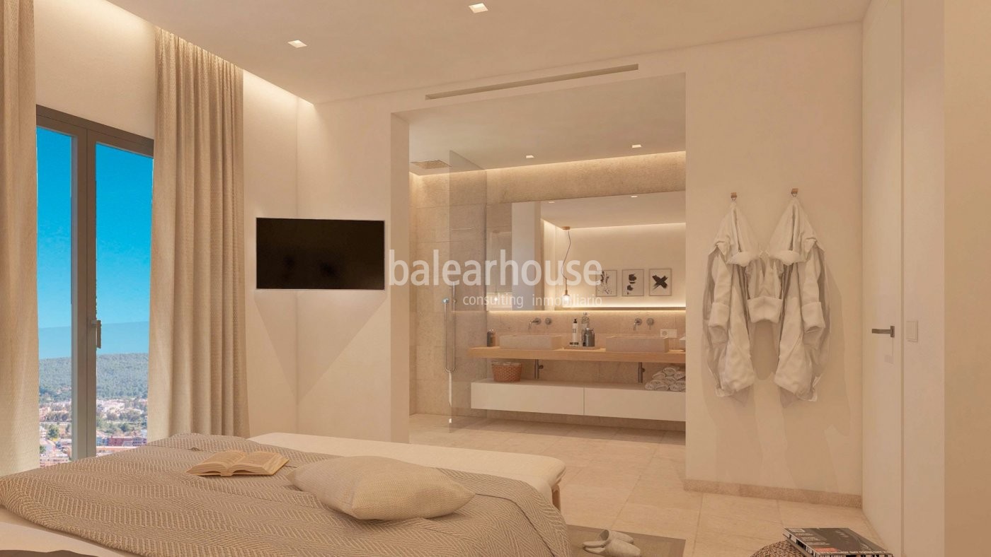 Modern new homes in Santa Ponsa with terraces, garden, swimming pool and unobstructed views.