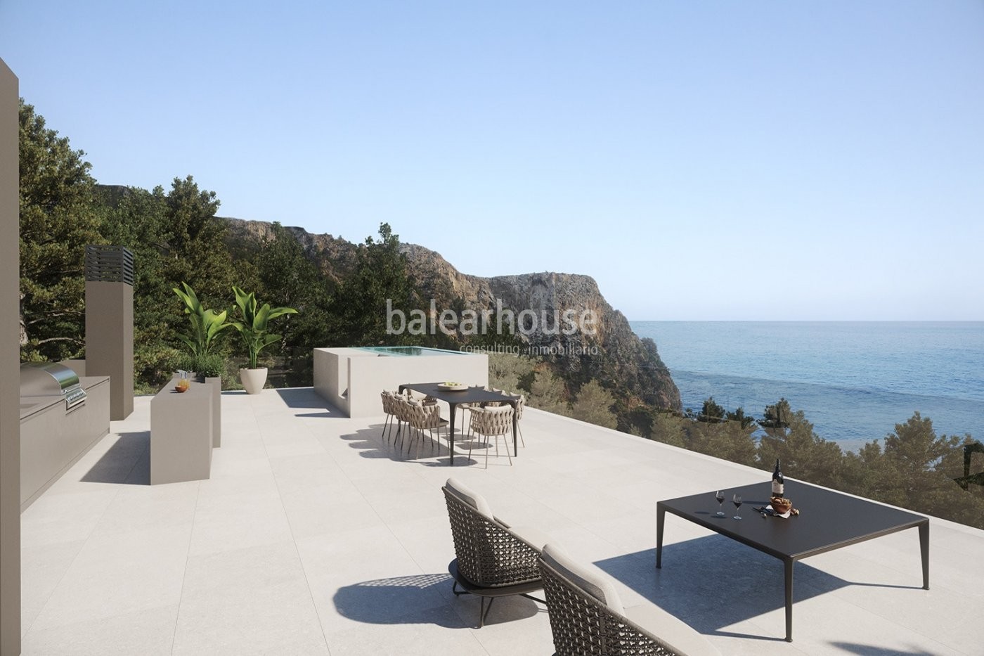 Villa in innovative modern design with large terrace areas and sea views in Cala Llamp