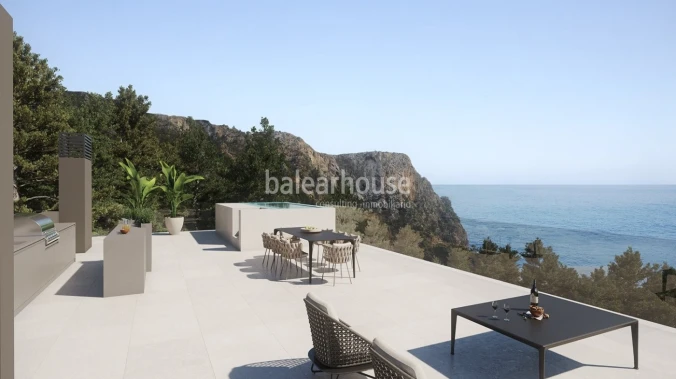 Villa in innovative modern design with large terrace areas and sea views in Cala Llamp