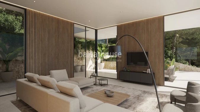 Villa in innovative modern design with large terrace areas and sea views in Cala Llamp