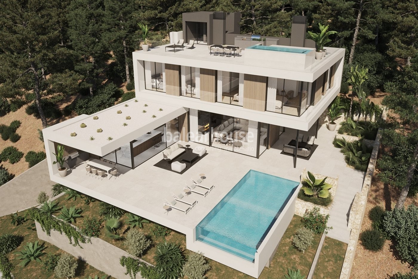 Villa in innovativem modernen Design mit großen Terrassenflächen und Meerblick in Cala Llamp