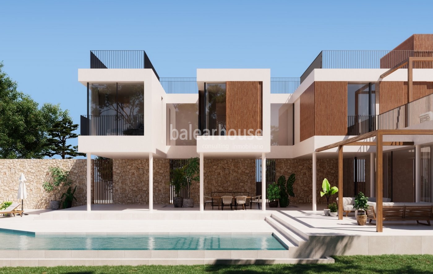 New villas of spectacular design and high quality with great views of the mountains in Genova.