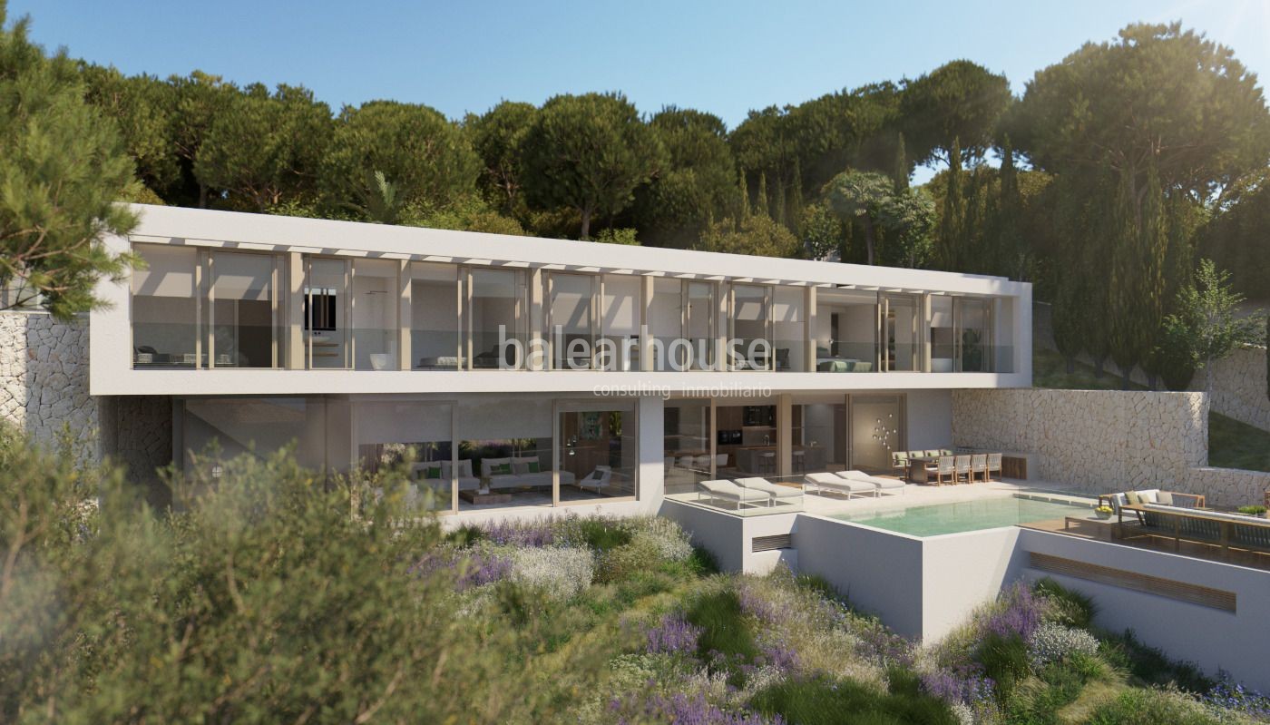 Modern luxury villa under construction with panoramic views in Portals