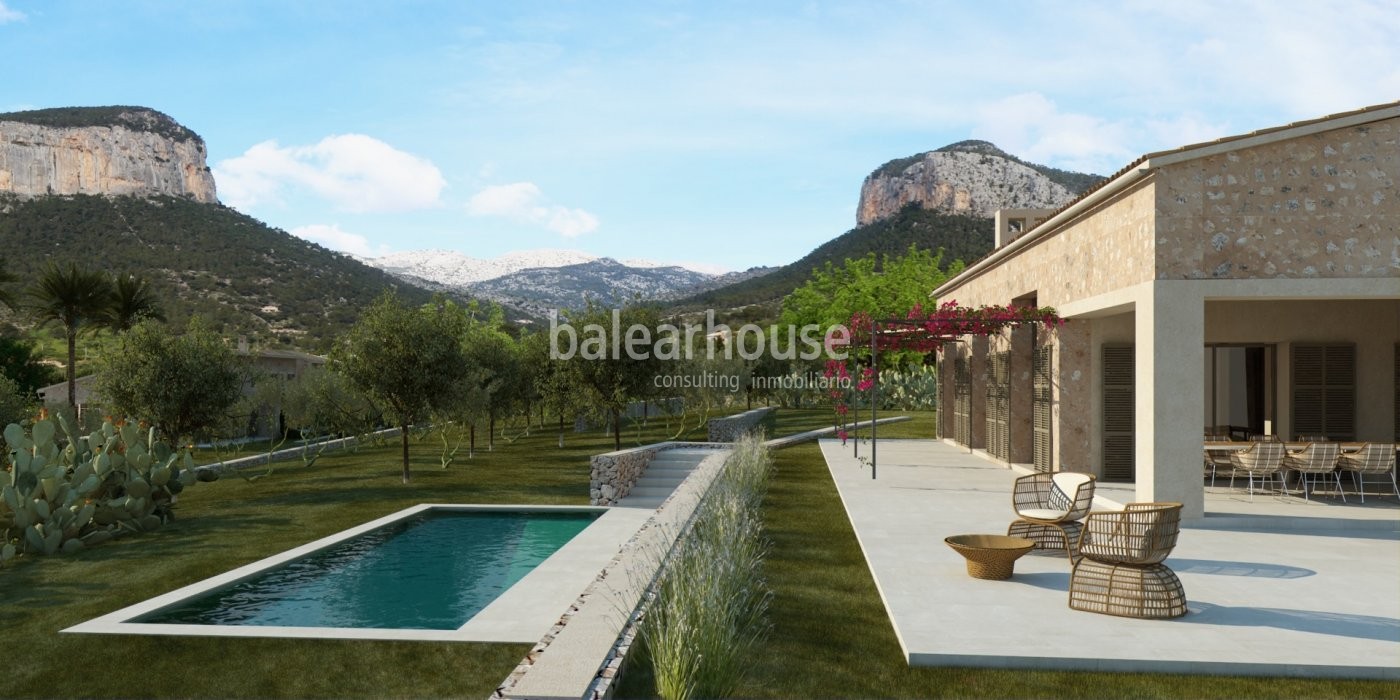Moderna finca nueva en Alaró con magníficas vistas a la montaña, gran terreno y altas calidades