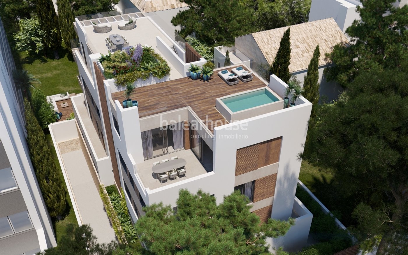 New contemporary housing project in Palma with magnificent pool and garden area