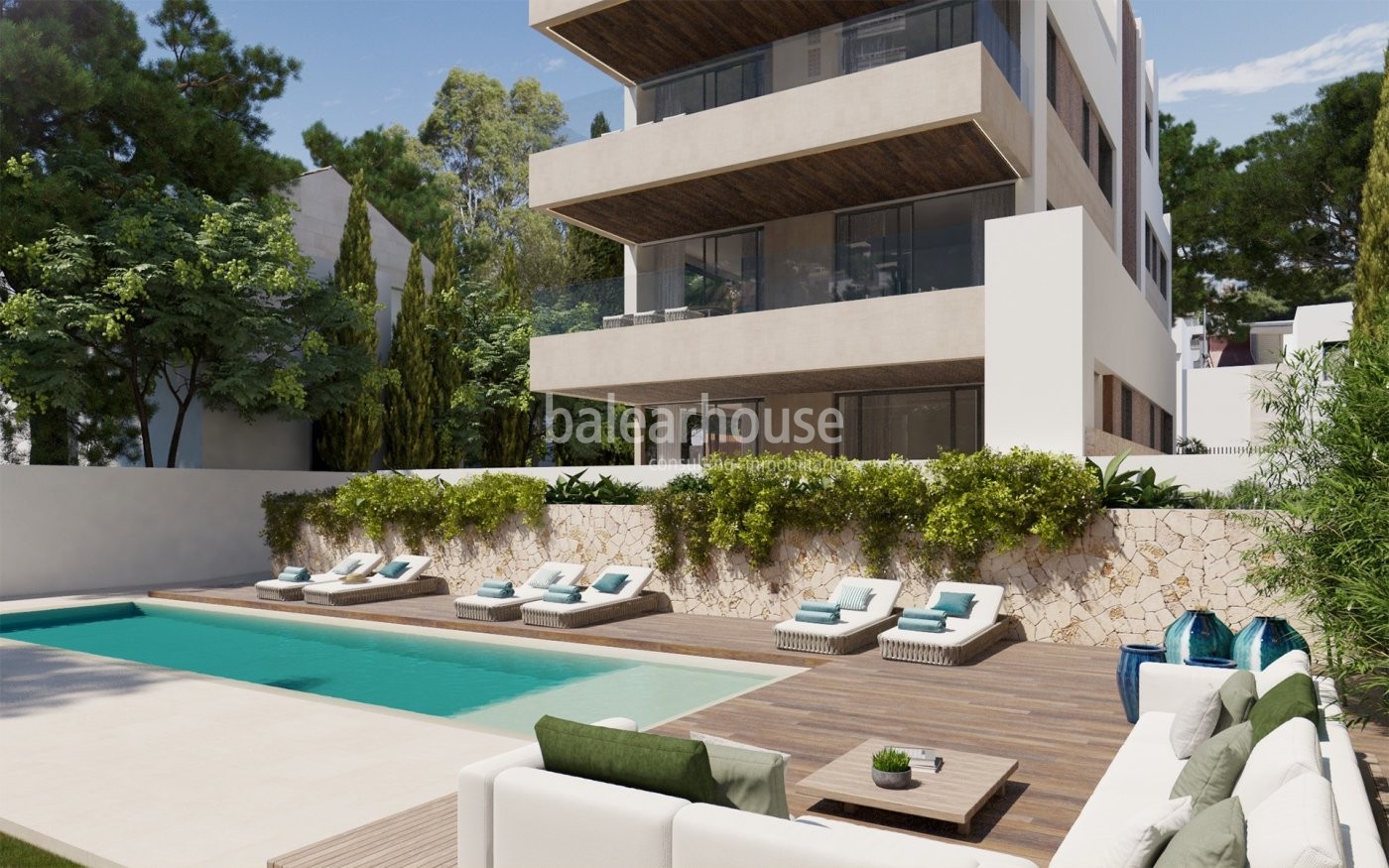 New contemporary housing project in Palma with magnificent pool and garden area