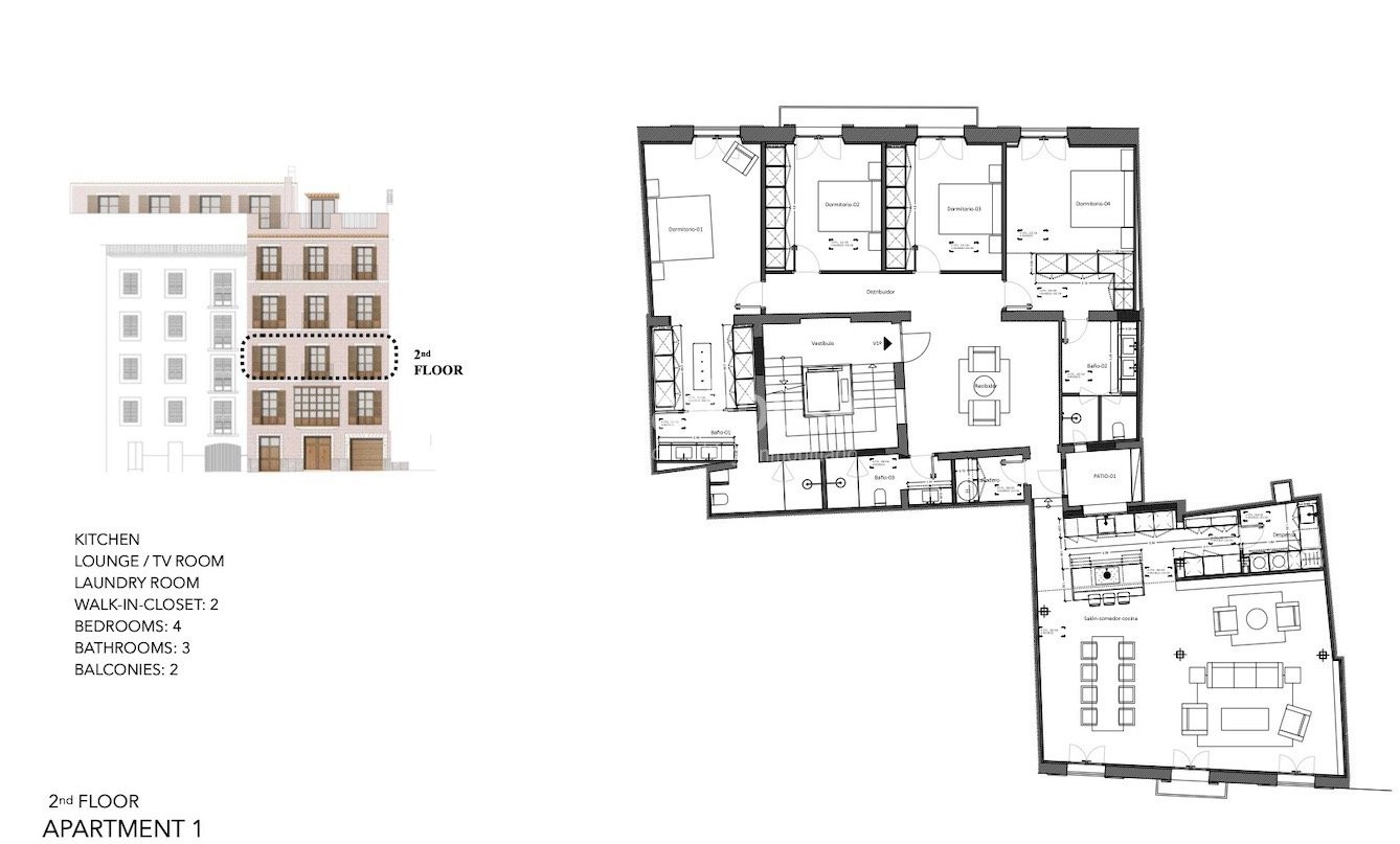 Modernes Design bei der Renovierung dieser Wohnungen in einem historischen Gebäude in La Lonja.