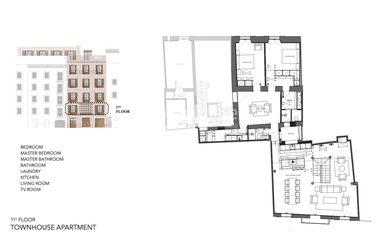 Modernes Design bei der Renovierung dieser Wohnungen in einem historischen Gebäude in La Lonja.