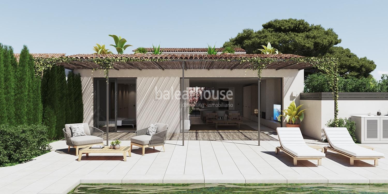 New project of modern finca in Establiments with swimming pool, garden and traditional elements.
