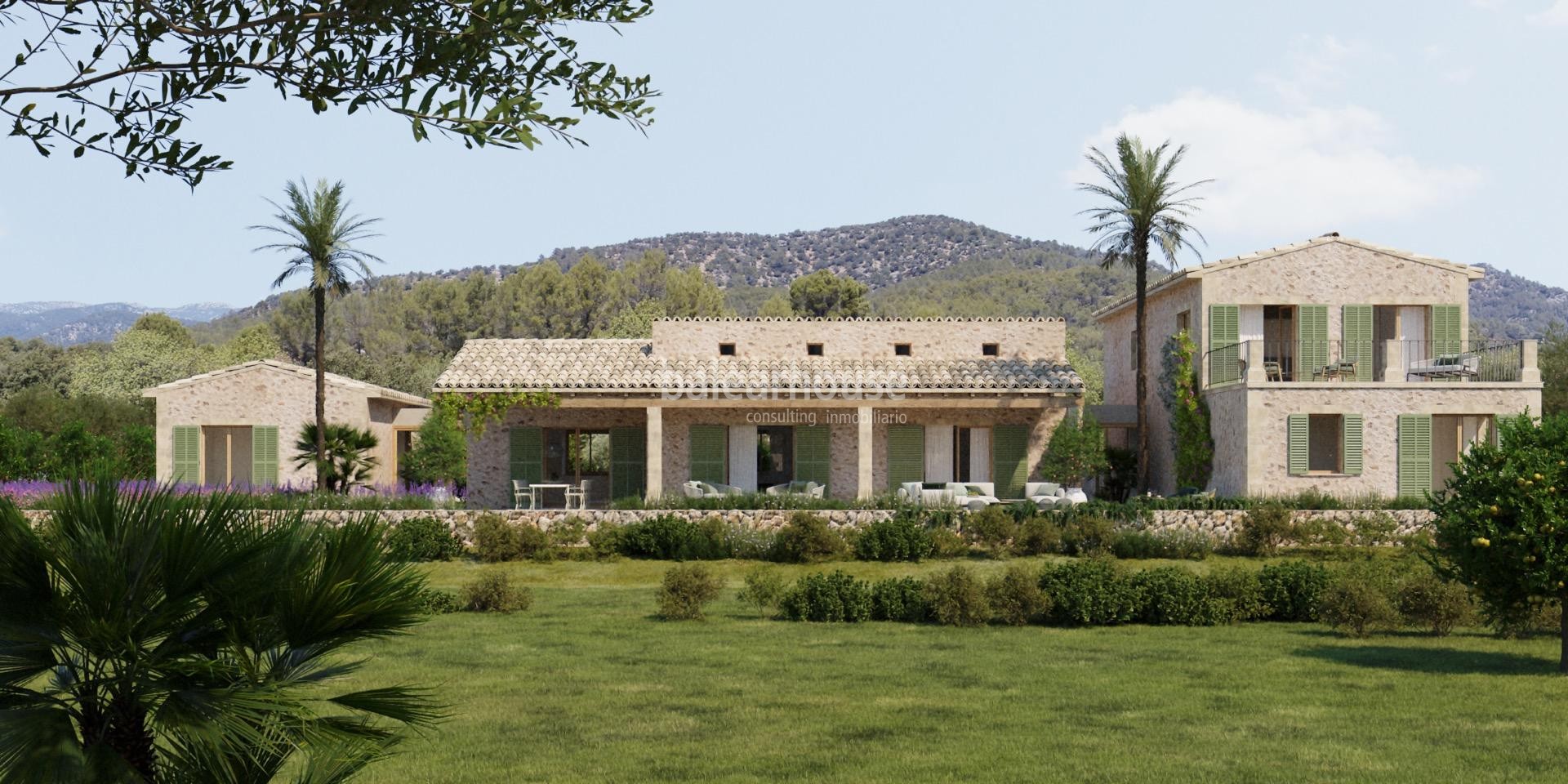 Gran finca de obra nueva en un extenso terreno con magníficas vistas a las verdes montañas