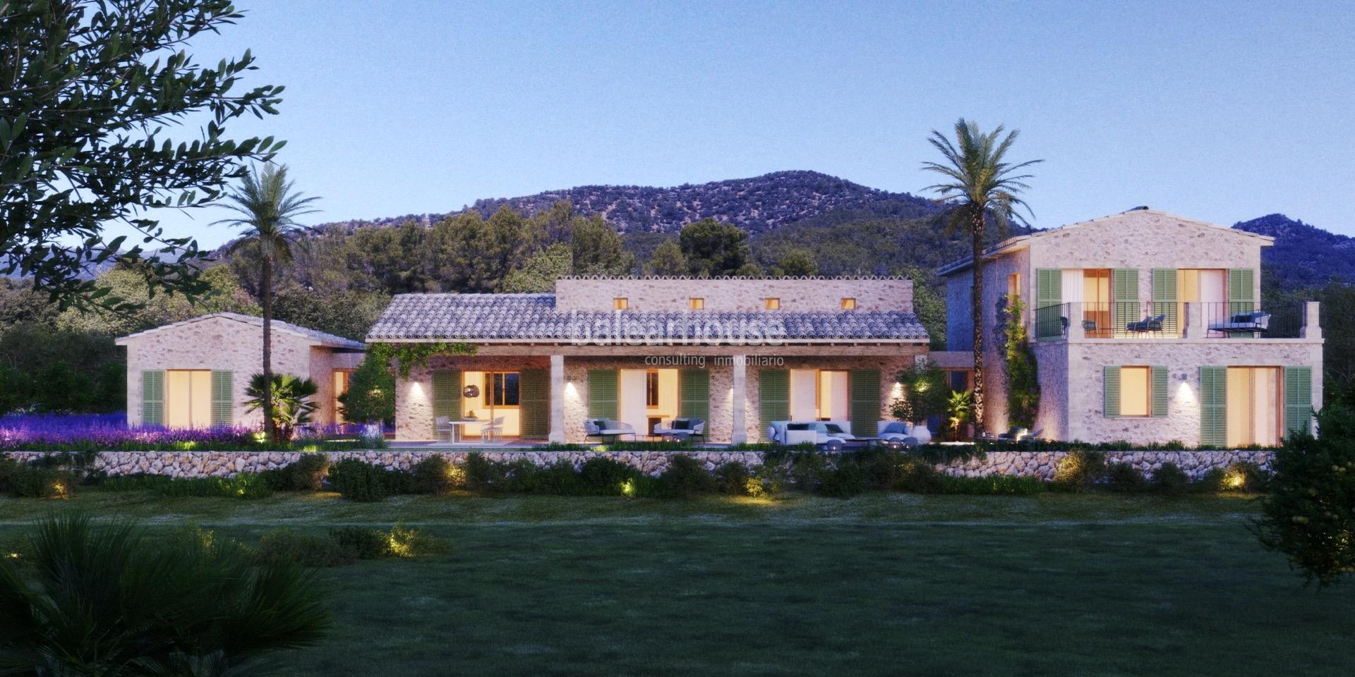 Große neu gebaute Finca auf einem großen Grundstück mit herrlichem Blick auf die grünen Berge.