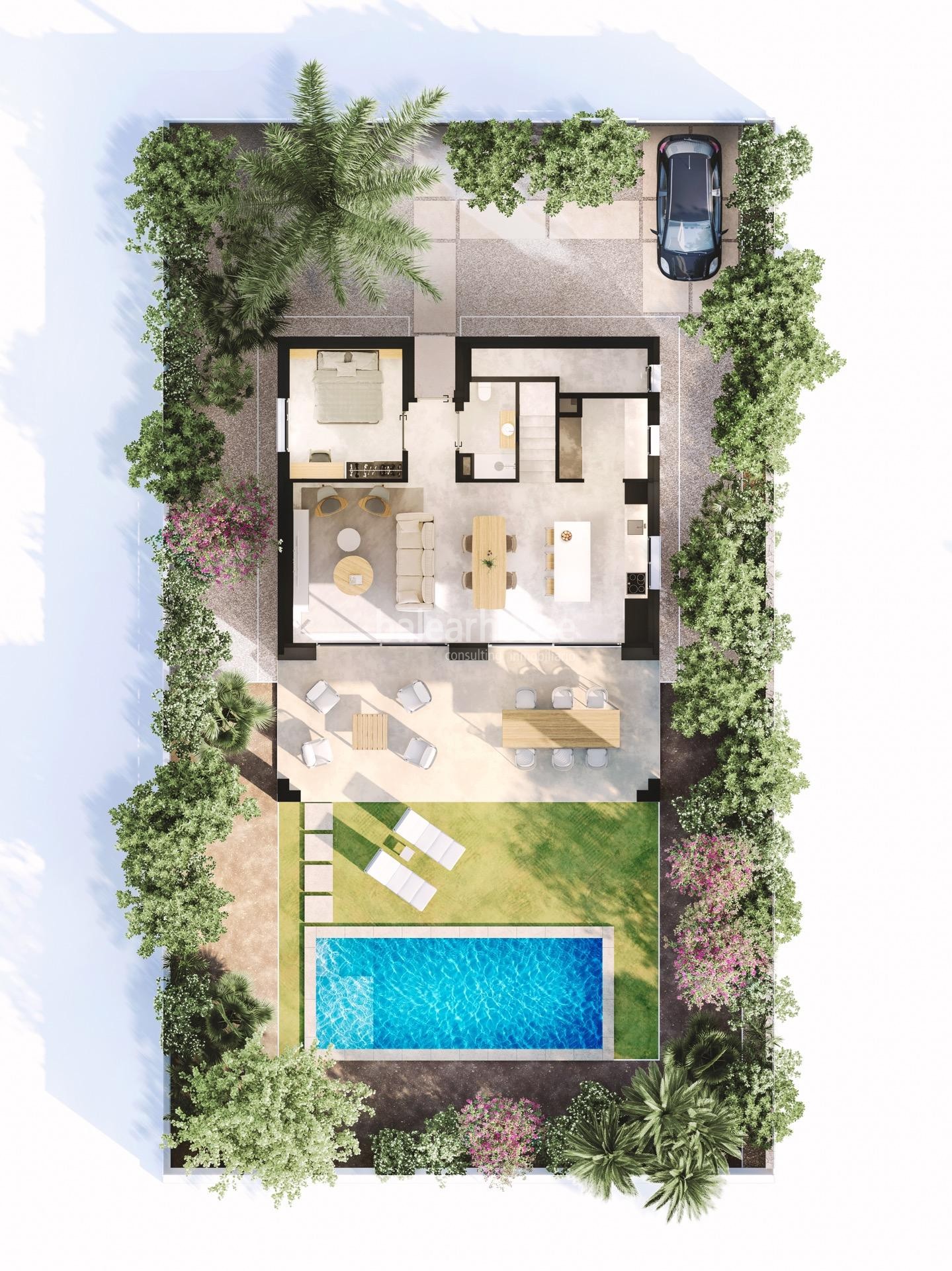 Modern new villas near the beach of Sa Rápita with private garden and swimming pool