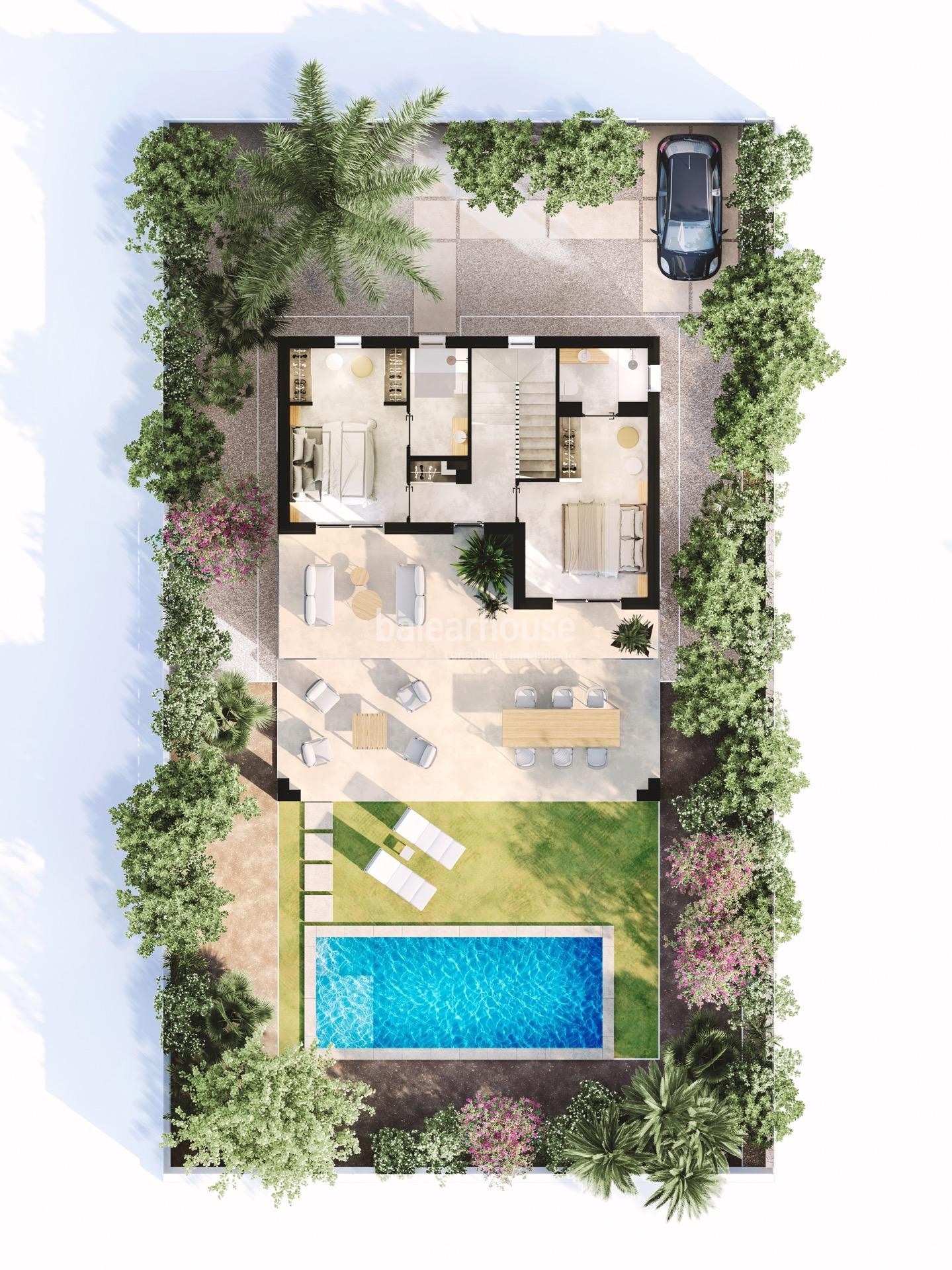 Modern new villas near the beach of Sa Rápita with private garden and swimming pool