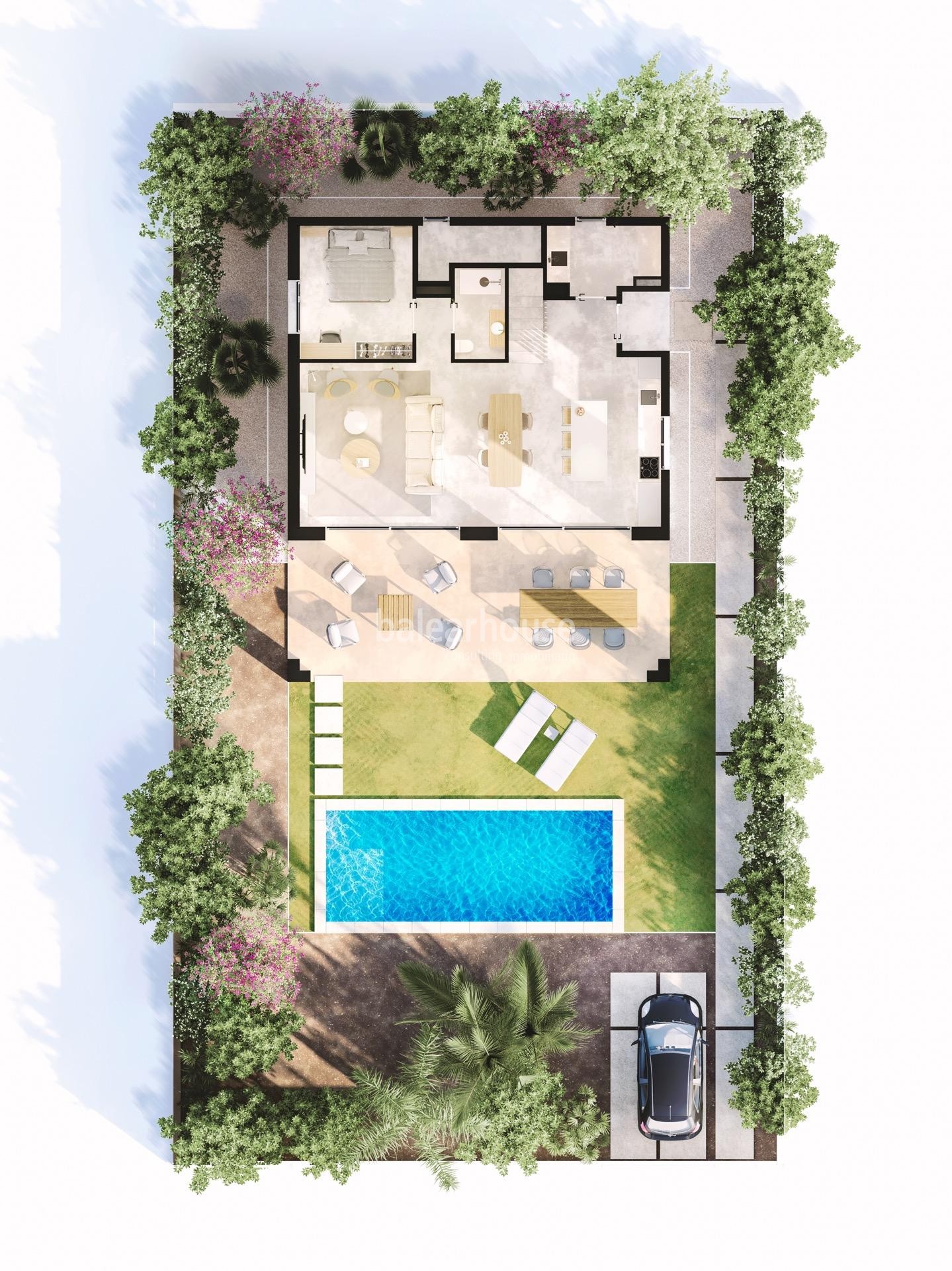 Modernas villas nuevas cerca de la playa de Sa Rápita, con jardín y piscina privadas