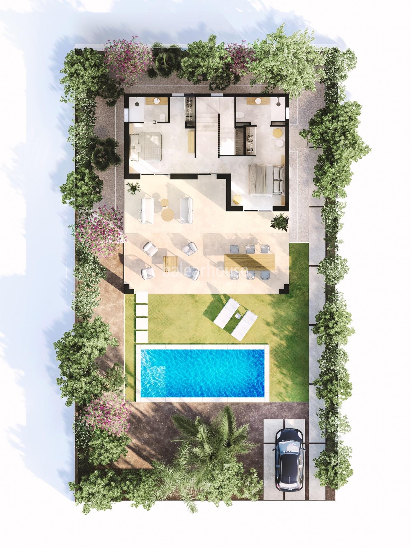 Modernas villas nuevas cerca de la playa de Sa Rápita, con jardín y piscina privadas