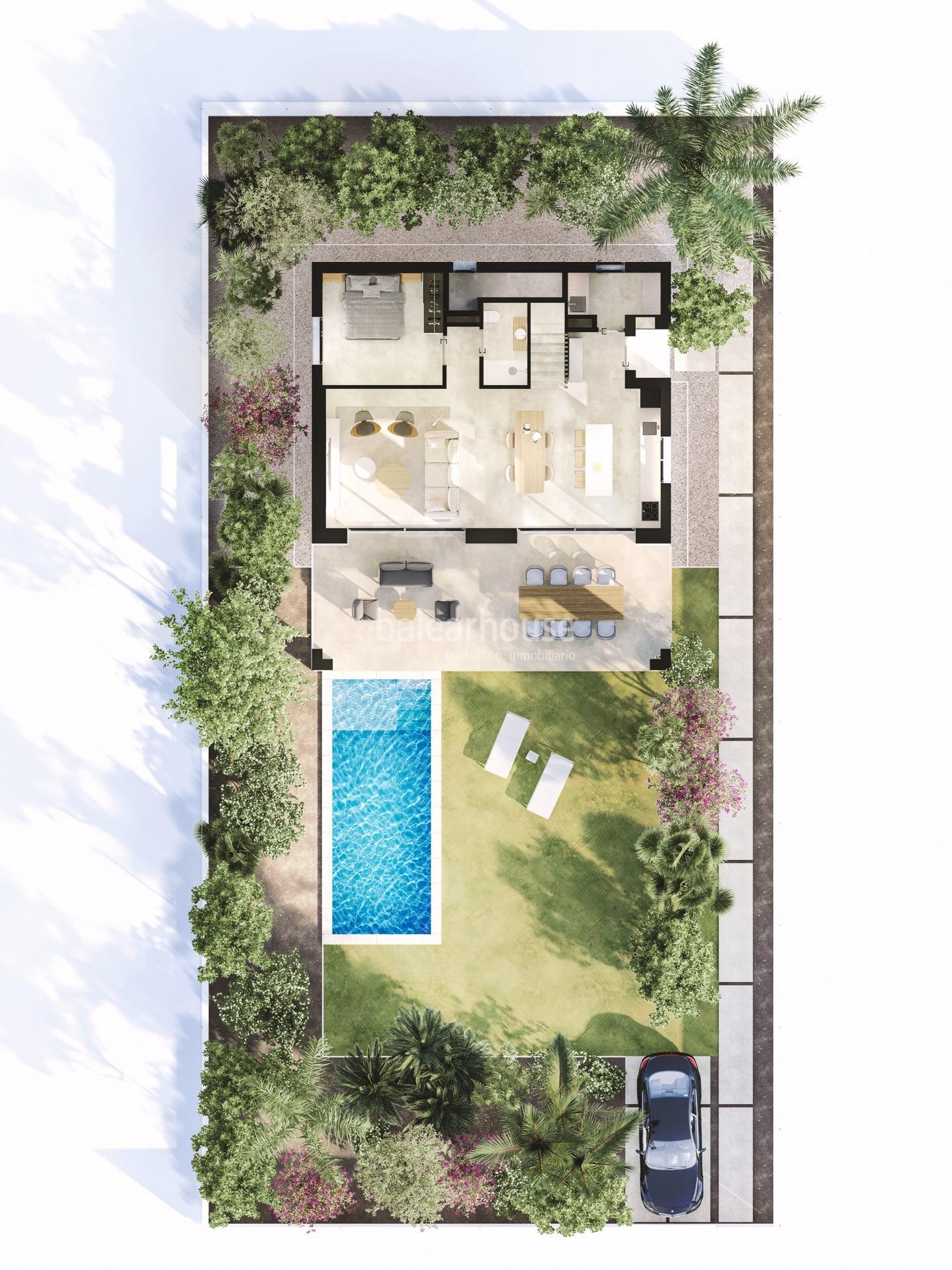 Modern new villas near the beach of Sa Rápita with private garden and swimming pool