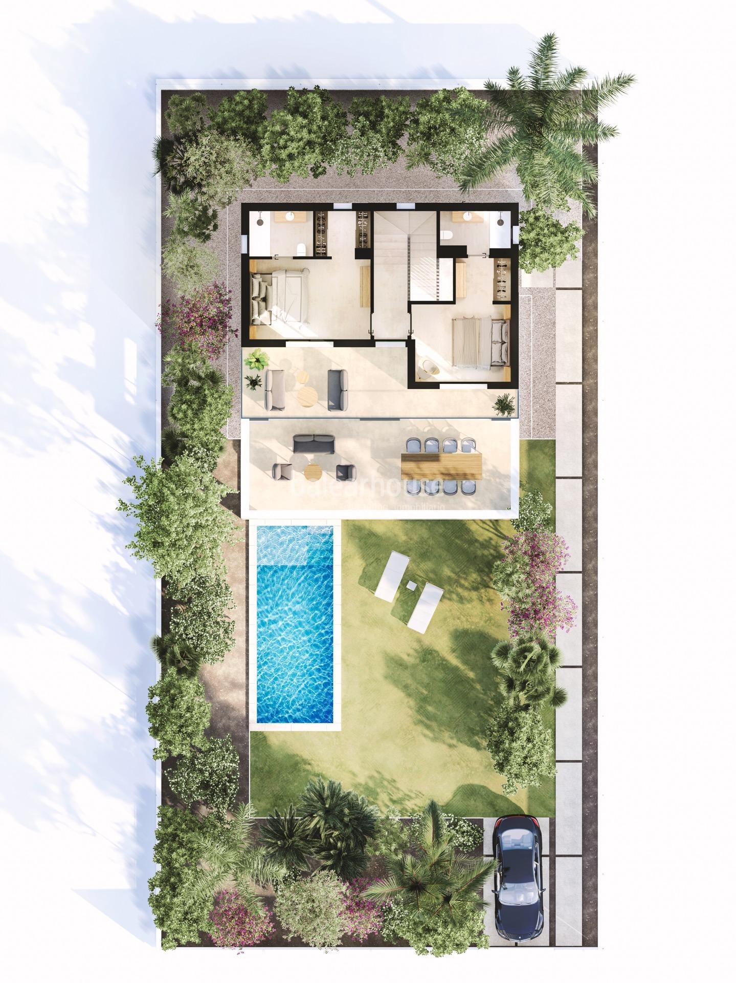 Modern new villas near the beach of Sa Rápita with private garden and swimming pool