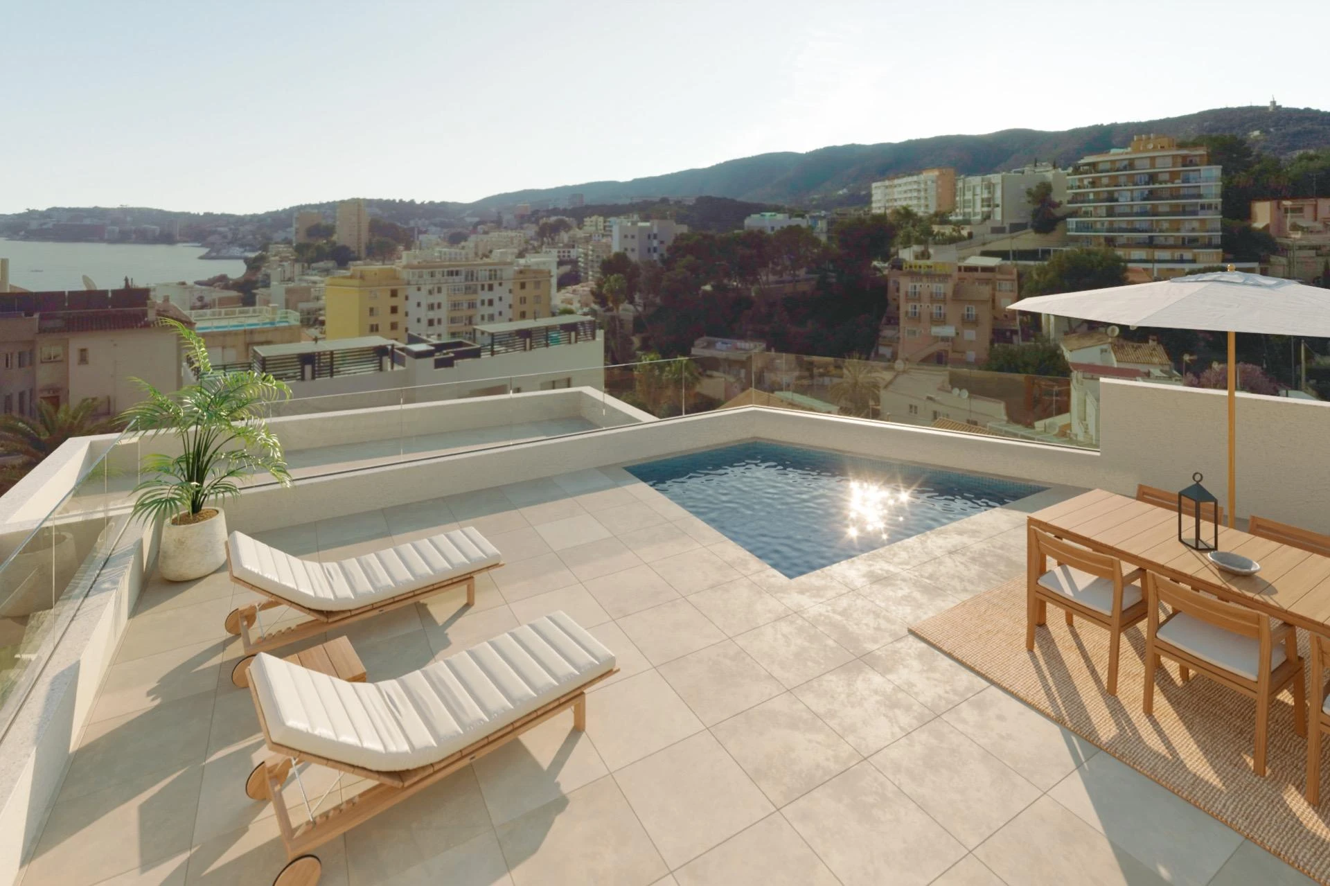 High quality in this exclusive new build penthouse with private pool near the sea.