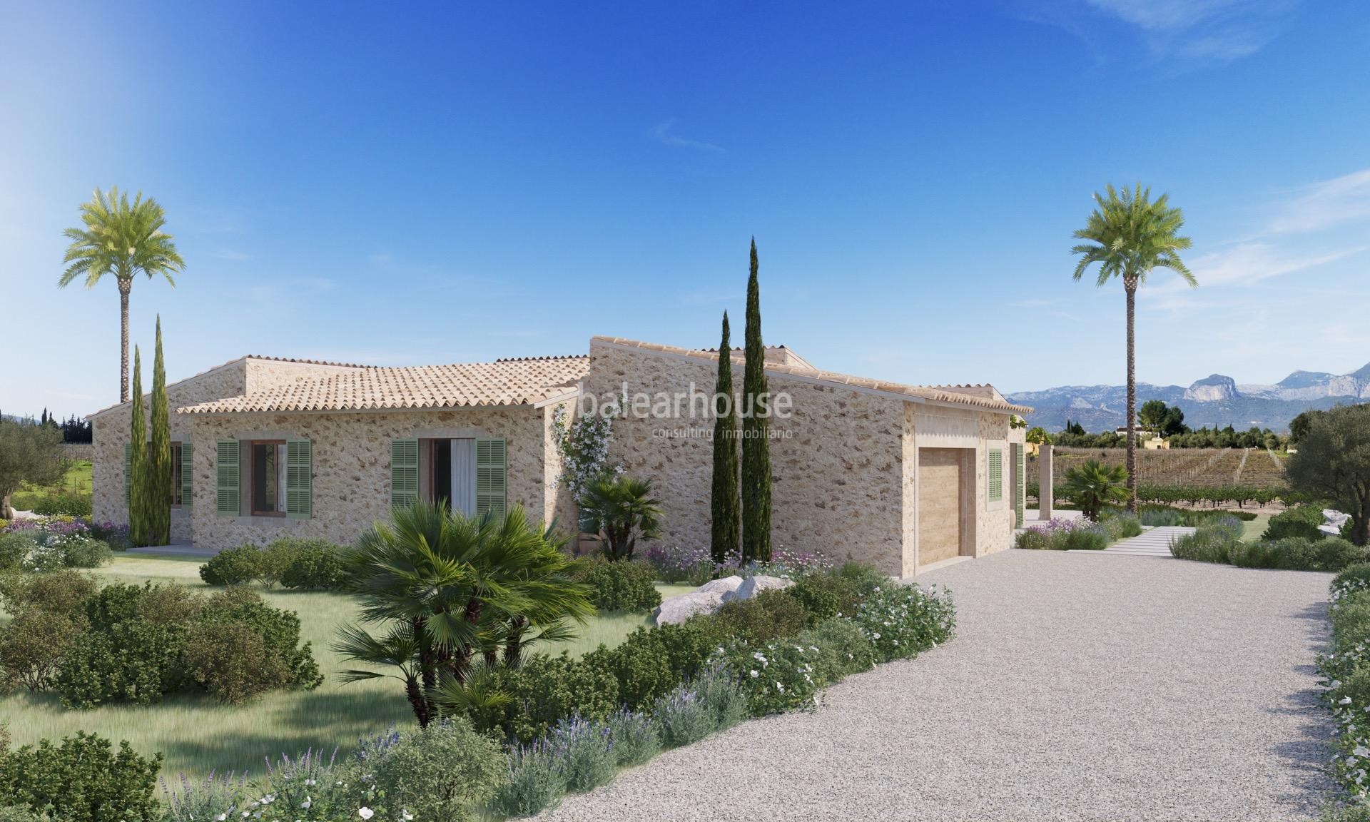 Wunderschöne neu gebaute Finca in einem Paradies zwischen Weinbergen im Landesinneren von Mallorca