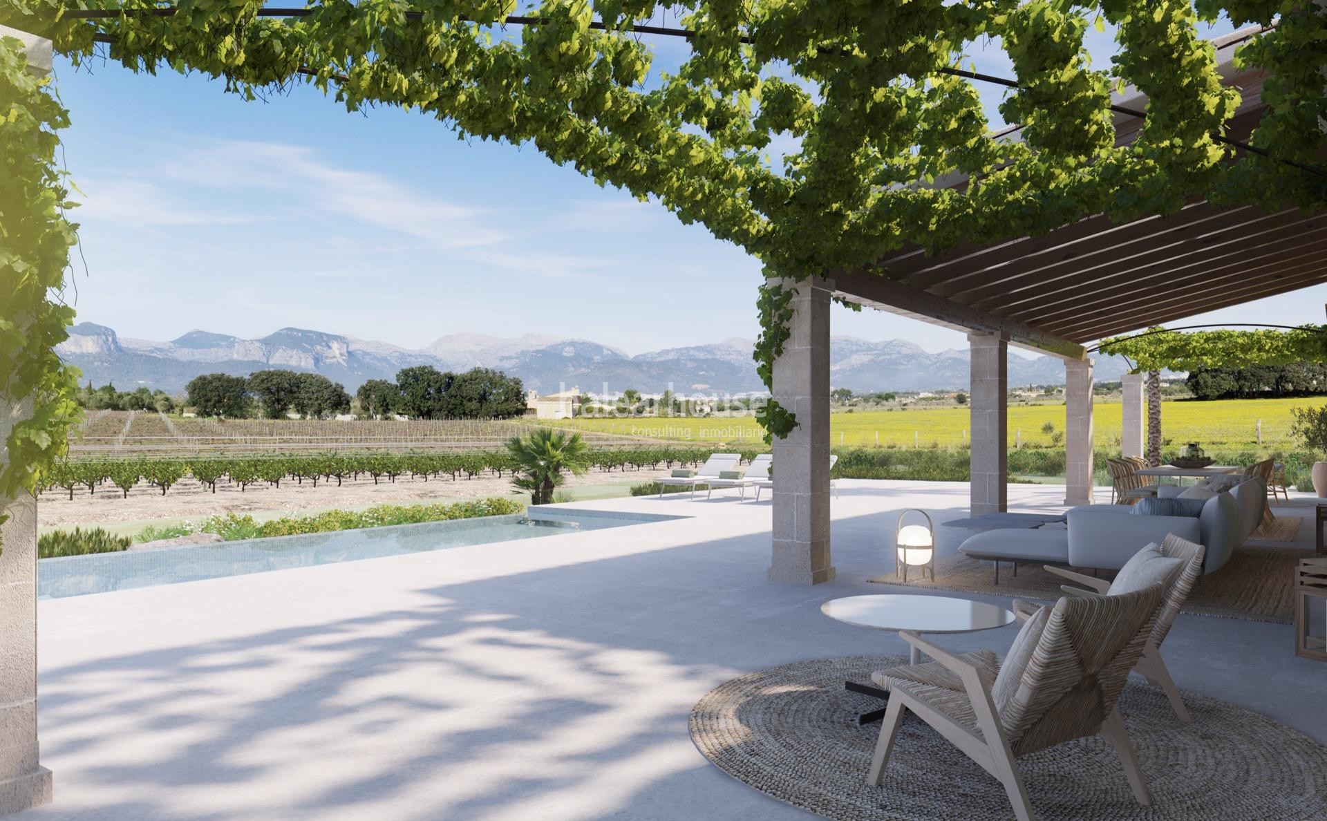 Wunderschöne neu gebaute Finca in einem Paradies zwischen Weinbergen im Landesinneren von Mallorca