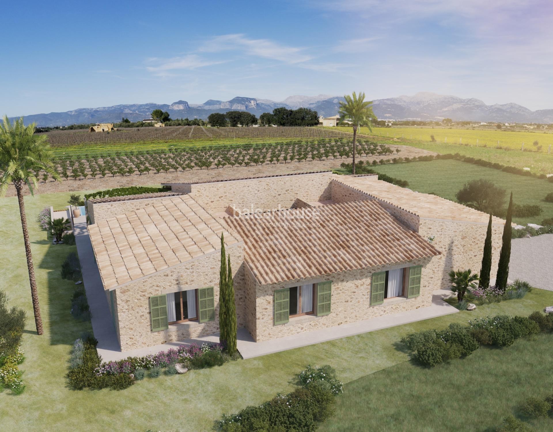 Magnificent newly built finca in a paradise among vineyards in the interior of Mallorca