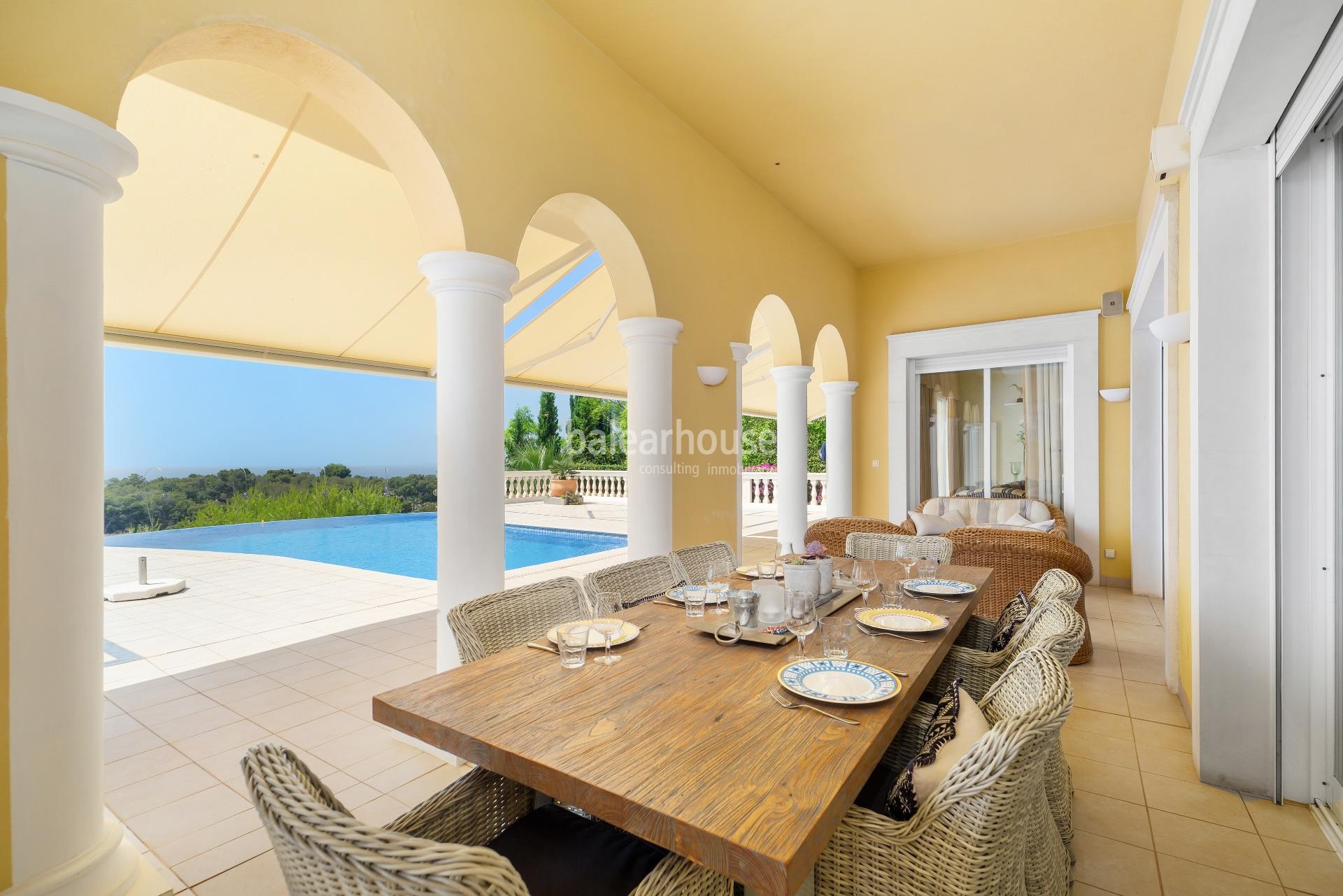 Helle Villa im mediterranen Stil mit schönem Meerblick in Bendinat