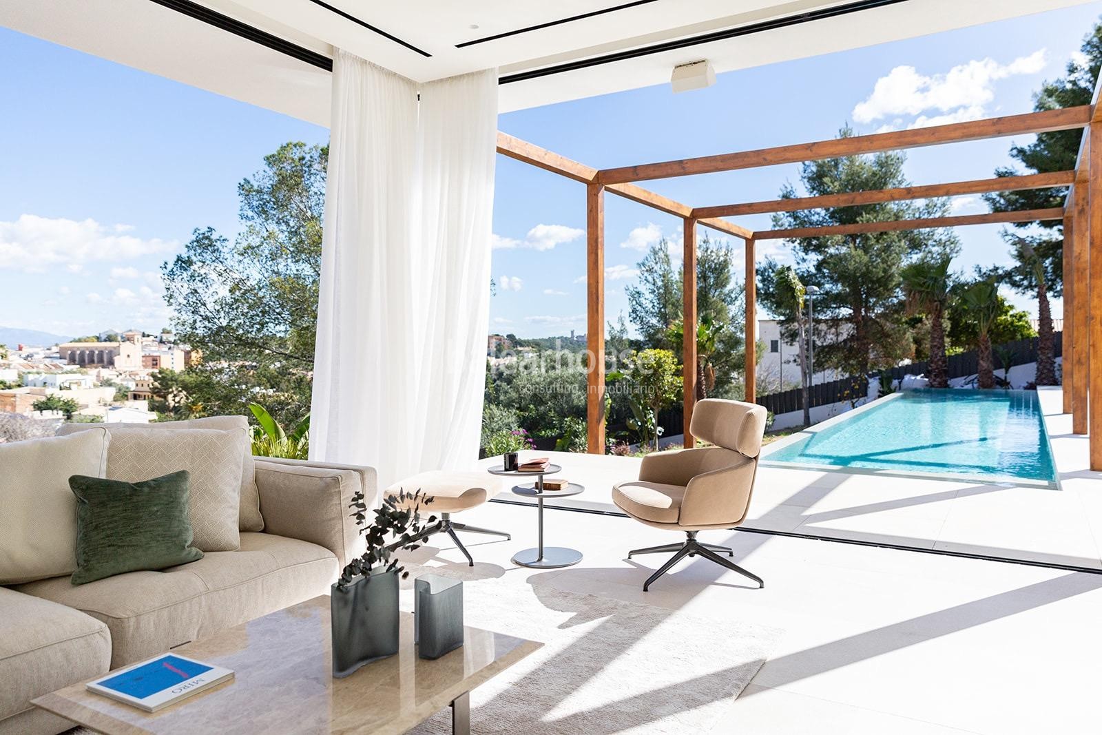 Spectacular new designer villa with high qualities and fantastic views of the hills of Palma.