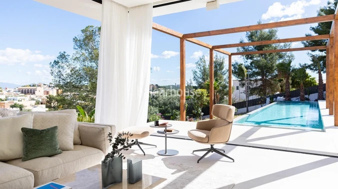 Spectacular new designer villa with high qualities and fantastic views of the hills of Palma.