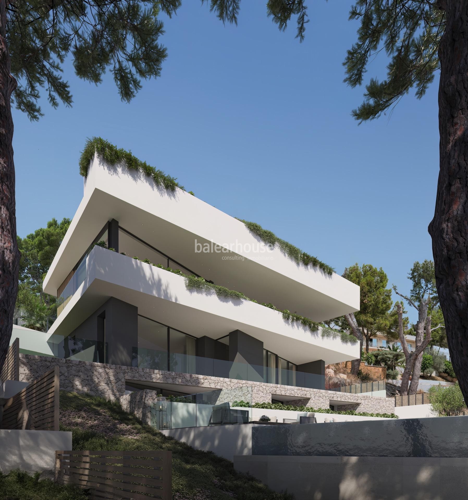 Contemporánea villa de obra nueva en Costa d’en Blanes con preciosas vistas que llegan hasta el mar