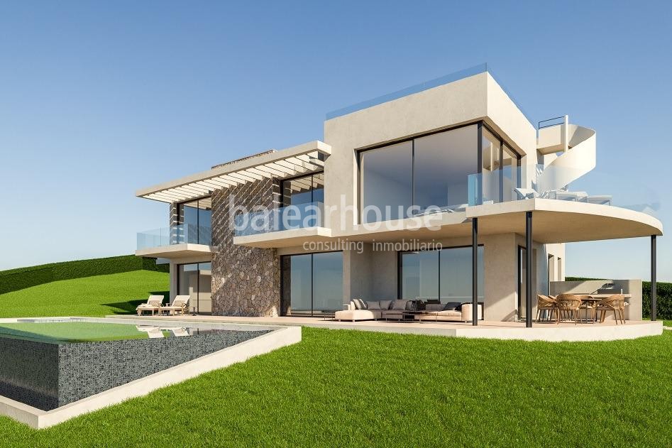 Plot with project for a modern villa with partial sea views in Cala Vinyas