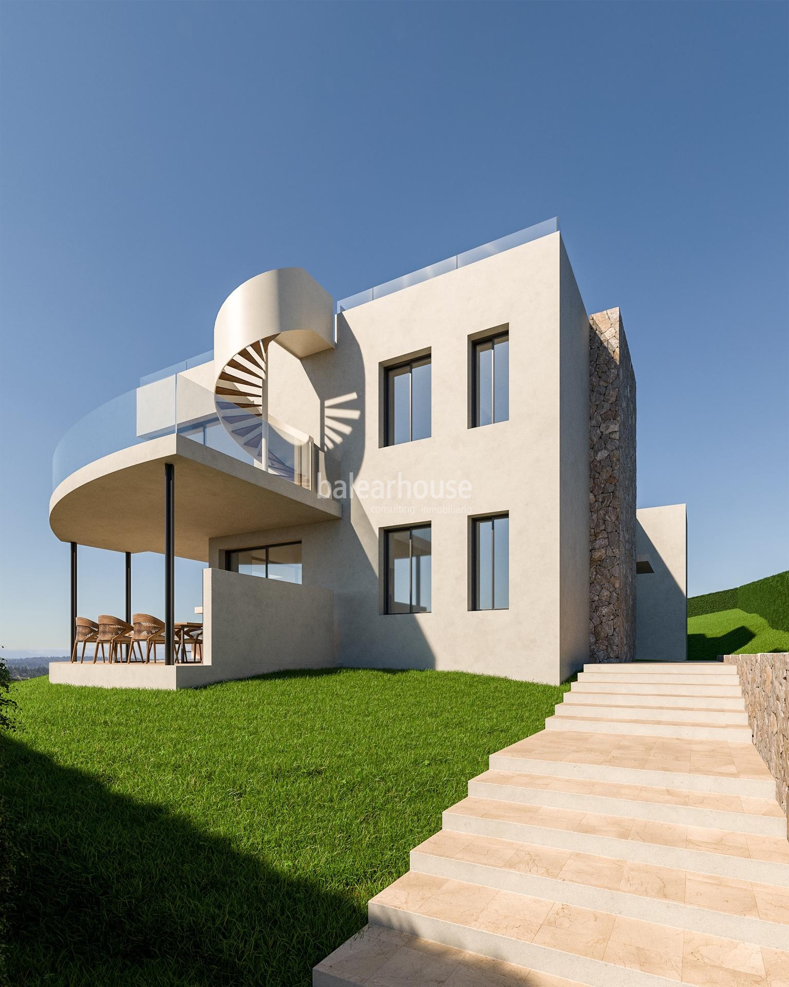 Solar con proyecto de villa moderna con vistas parciales al mar en Cala Vinyas